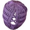 imageCC BeanieTail Soft Stretch Cable Knit Messy High Bun Ponytail Beanie HatCriss Cross Violet