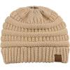 imageCC BeanieTail Soft Stretch Cable Knit Messy High Bun Ponytail Beanie HatDark Beige