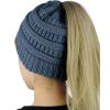 imageCC BeanieTail Soft Stretch Cable Knit Messy High Bun Ponytail Beanie HatDark Denim