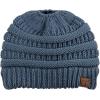 imageCC BeanieTail Soft Stretch Cable Knit Messy High Bun Ponytail Beanie HatDark Denim