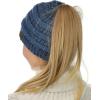 imageCC BeanieTail Soft Stretch Cable Knit Messy High Bun Ponytail Beanie HatDark Denim Metallic