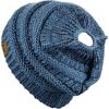 imageCC BeanieTail Soft Stretch Cable Knit Messy High Bun Ponytail Beanie HatDark Denim Metallic
