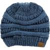 imageCC BeanieTail Soft Stretch Cable Knit Messy High Bun Ponytail Beanie HatDark Denim Metallic