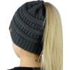 imageCC BeanieTail Soft Stretch Cable Knit Messy High Bun Ponytail Beanie HatDark Melange Gray