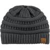 imageCC BeanieTail Soft Stretch Cable Knit Messy High Bun Ponytail Beanie HatDark Melange Gray