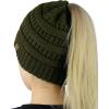 imageCC BeanieTail Soft Stretch Cable Knit Messy High Bun Ponytail Beanie HatDark Olive