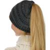 imageCC BeanieTail Soft Stretch Cable Knit Messy High Bun Ponytail Beanie HatDk Melange Gray Metallic