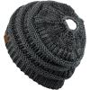 imageCC BeanieTail Soft Stretch Cable Knit Messy High Bun Ponytail Beanie HatDk Melange Gray Metallic