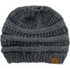 imageCC BeanieTail Soft Stretch Cable Knit Messy High Bun Ponytail Beanie HatDk Melange Gray Metallic