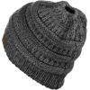 imageCC BeanieTail Soft Stretch Cable Knit Messy High Bun Ponytail Beanie HatGrayLight Gray Mix