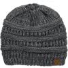 imageCC BeanieTail Soft Stretch Cable Knit Messy High Bun Ponytail Beanie HatGrayLight Gray Mix