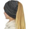 imageCC BeanieTail Soft Stretch Cable Knit Messy High Bun Ponytail Beanie HatGrayLight Gray Mix