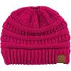 imageCC BeanieTail Soft Stretch Cable Knit Messy High Bun Ponytail Beanie HatHot Pink