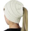 imageCC BeanieTail Soft Stretch Cable Knit Messy High Bun Ponytail Beanie HatIvory