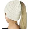 imageCC BeanieTail Soft Stretch Cable Knit Messy High Bun Ponytail Beanie HatIvory