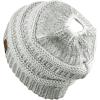 imageCC BeanieTail Soft Stretch Cable Knit Messy High Bun Ponytail Beanie HatIvorySilver Metallic