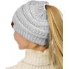 imageCC BeanieTail Soft Stretch Cable Knit Messy High Bun Ponytail Beanie HatIvorySilver Metallic
