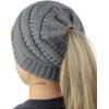 imageCC BeanieTail Soft Stretch Cable Knit Messy High Bun Ponytail Beanie HatLight Melange Gray