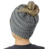 imageCC BeanieTail Soft Stretch Cable Knit Messy High Bun Ponytail Beanie HatLight Melange Gray
