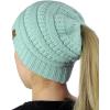 imageCC BeanieTail Soft Stretch Cable Knit Messy High Bun Ponytail Beanie HatMint