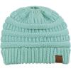 imageCC BeanieTail Soft Stretch Cable Knit Messy High Bun Ponytail Beanie HatMint
