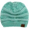 imageCC BeanieTail Soft Stretch Cable Knit Messy High Bun Ponytail Beanie HatMint Metallic