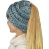 imageCC BeanieTail Soft Stretch Cable Knit Messy High Bun Ponytail Beanie HatMint Mix