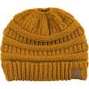 imageCC BeanieTail Soft Stretch Cable Knit Messy High Bun Ponytail Beanie HatMustard