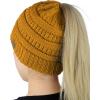 imageCC BeanieTail Soft Stretch Cable Knit Messy High Bun Ponytail Beanie HatMustard