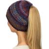imageCC BeanieTail Soft Stretch Cable Knit Messy High Bun Ponytail Beanie HatMustard Tribal Blend