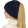 imageCC BeanieTail Soft Stretch Cable Knit Messy High Bun Ponytail Beanie HatNavy Metallic
