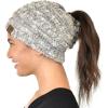 imageCC BeanieTail Soft Stretch Cable Knit Messy High Bun Ponytail Beanie HatPopcorn Confetti Beige