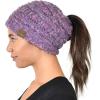 imageCC BeanieTail Soft Stretch Cable Knit Messy High Bun Ponytail Beanie HatPopcorn Confetti Rose