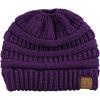 imageCC BeanieTail Soft Stretch Cable Knit Messy High Bun Ponytail Beanie HatPurple