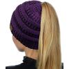 imageCC BeanieTail Soft Stretch Cable Knit Messy High Bun Ponytail Beanie HatPurple Metallic