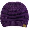 imageCC BeanieTail Soft Stretch Cable Knit Messy High Bun Ponytail Beanie HatPurple Metallic