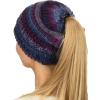 imageCC BeanieTail Soft Stretch Cable Knit Messy High Bun Ponytail Beanie HatPurple Tribal Blend