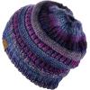 imageCC BeanieTail Soft Stretch Cable Knit Messy High Bun Ponytail Beanie HatPurple Tribal Blend