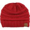 imageCC BeanieTail Soft Stretch Cable Knit Messy High Bun Ponytail Beanie HatRed