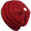 imageCC BeanieTail Soft Stretch Cable Knit Messy High Bun Ponytail Beanie HatRed Metallic