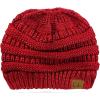 imageCC BeanieTail Soft Stretch Cable Knit Messy High Bun Ponytail Beanie HatRed Metallic