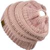 imageCC BeanieTail Soft Stretch Cable Knit Messy High Bun Ponytail Beanie HatRose Metallic
