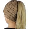 imageCC BeanieTail Soft Stretch Cable Knit Messy High Bun Ponytail Beanie HatTaupe