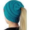 imageCC BeanieTail Soft Stretch Cable Knit Messy High Bun Ponytail Beanie HatTeal