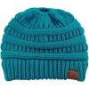 imageCC BeanieTail Soft Stretch Cable Knit Messy High Bun Ponytail Beanie HatTeal