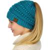 imageCC BeanieTail Soft Stretch Cable Knit Messy High Bun Ponytail Beanie HatTeal Metallic