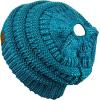 imageCC BeanieTail Soft Stretch Cable Knit Messy High Bun Ponytail Beanie HatTeal Metallic