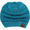 imageCC BeanieTail Soft Stretch Cable Knit Messy High Bun Ponytail Beanie HatTeal Metallic