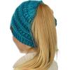 imageCC BeanieTail Soft Stretch Cable Knit Messy High Bun Ponytail Beanie HatTeal Metallic