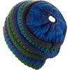 imageCC BeanieTail Soft Stretch Cable Knit Messy High Bun Ponytail Beanie HatTeal Tribal Blend